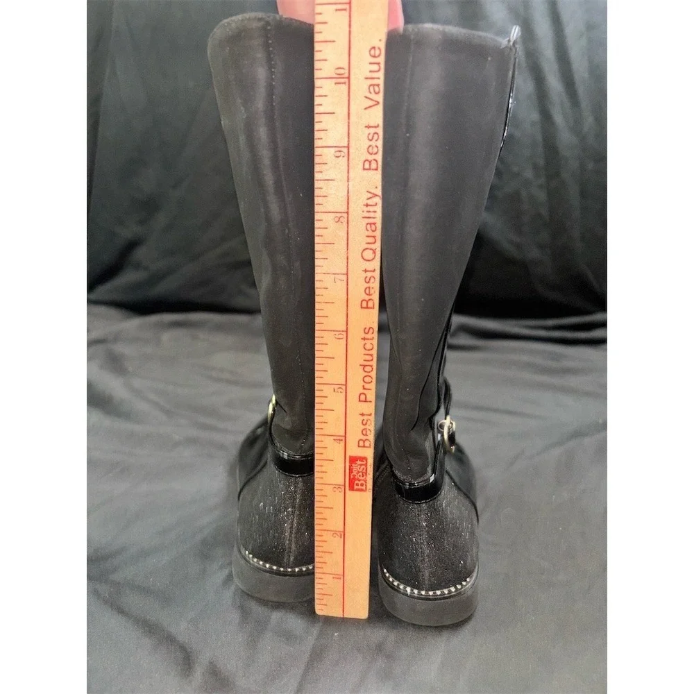 The Children's Place Girls Riding Boots Black Heart Buckle Zip Size 12 glitter